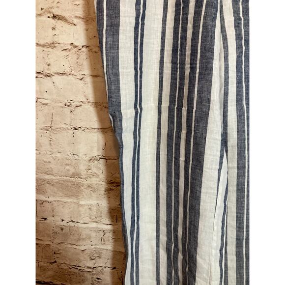 Ellen Tracy Linen Pants Womens 10 Navy & White Striped Beachy Wide Leg Pockets - Picture 4 of 15
